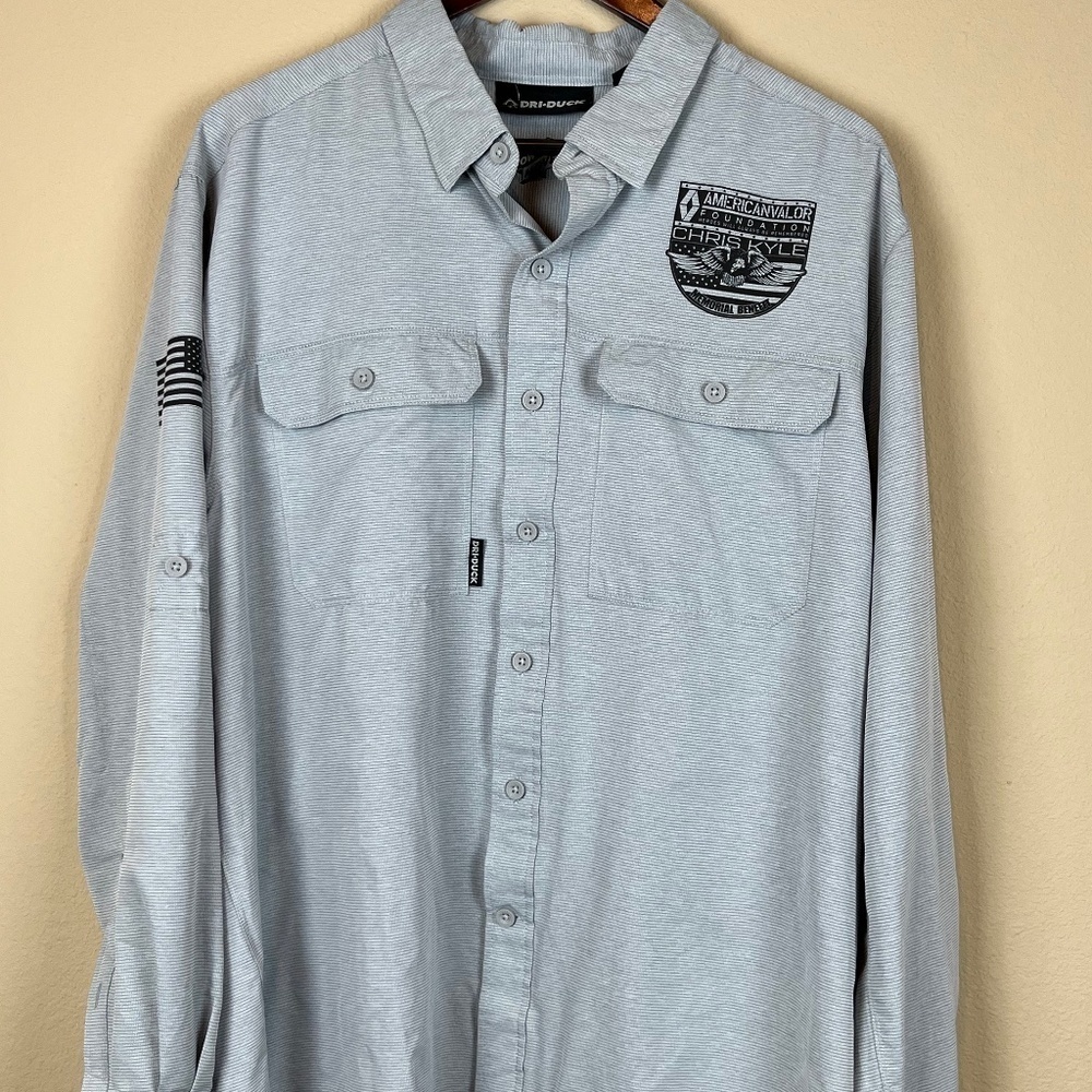 Dri-Duck Gray Chris Kyle Patriotic long sleeve button down shirt; Size XL; EUC